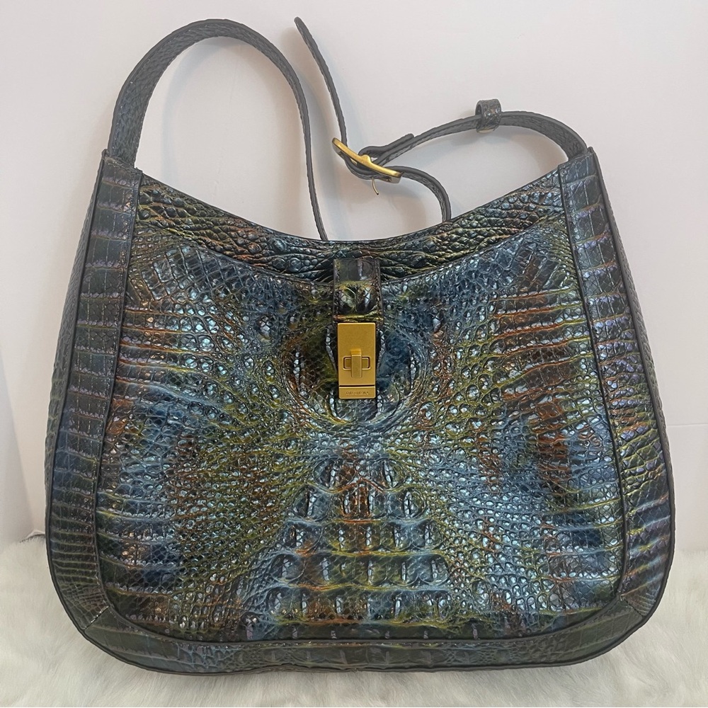 Brahmin Iridescent Multi-Color Croc-Embossed Leather Shoulder Bag